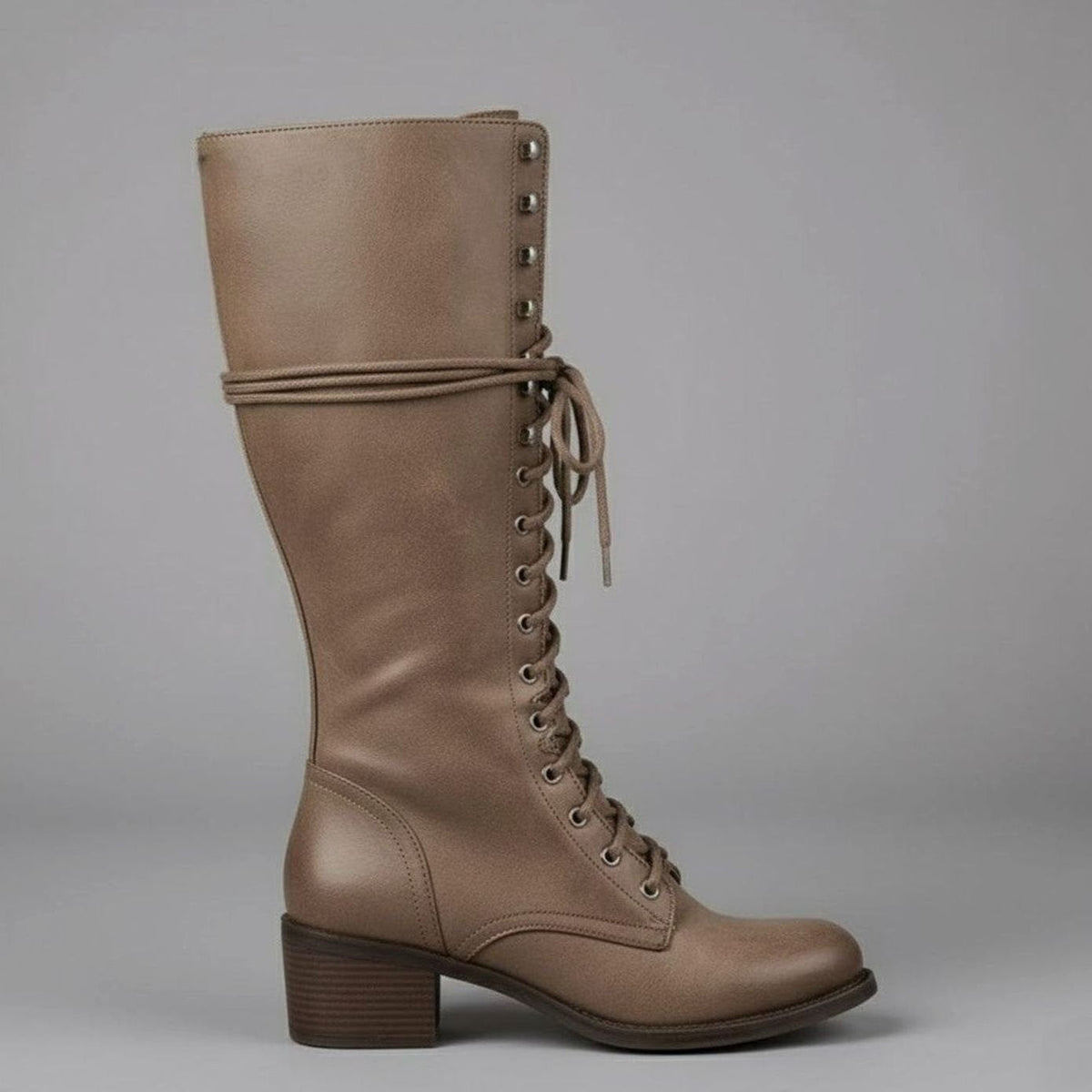 Women's Studded Faux Leather Lace-Up Tall Boots with Side Zip