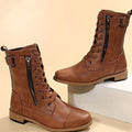 Women's Faux Leather Combat Boots with Full-Length Side Zip