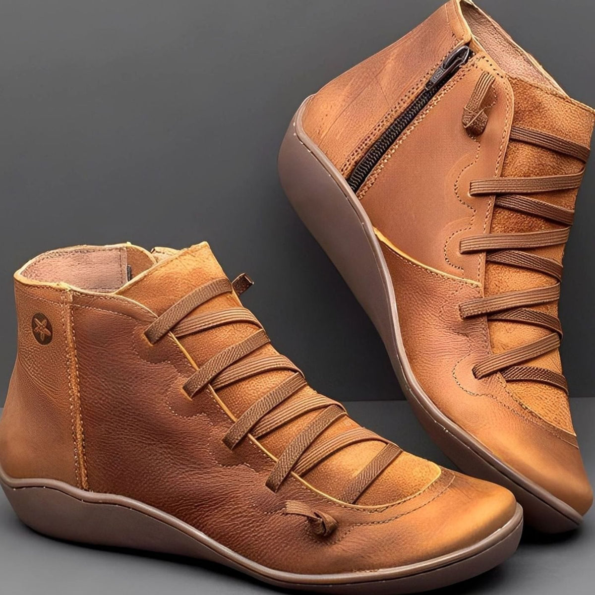 Women's Flat Lace-Up Front Side Zip Ankle Booties