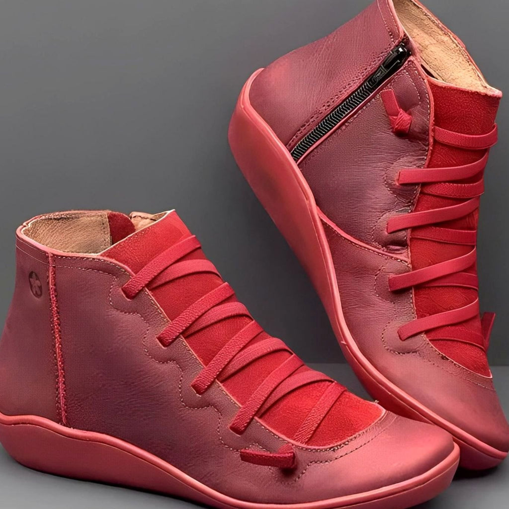 Women's Flat Lace-Up Front Side Zip Ankle Booties