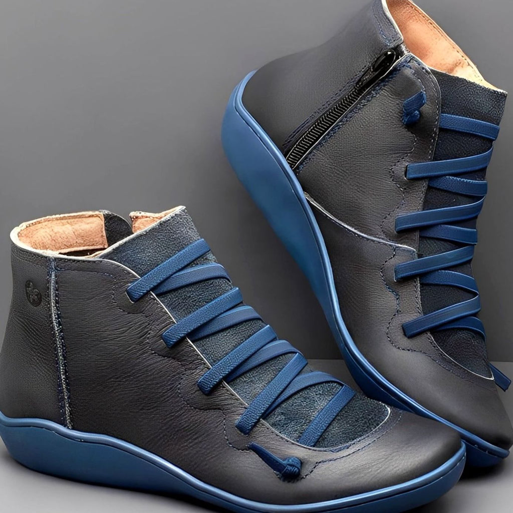 Women's Flat Lace-Up Front Side Zip Ankle Booties