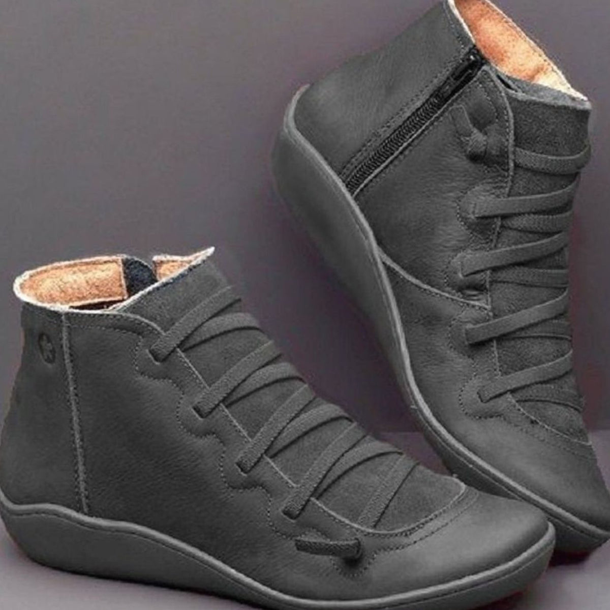 Women's Flat Lace-Up Front Side Zip Ankle Booties
