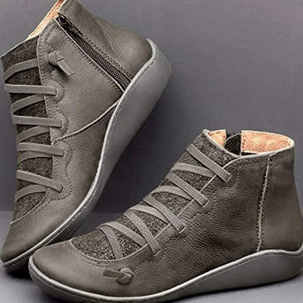 Women's Flat Lace-Up Front Side Zip Ankle Booties