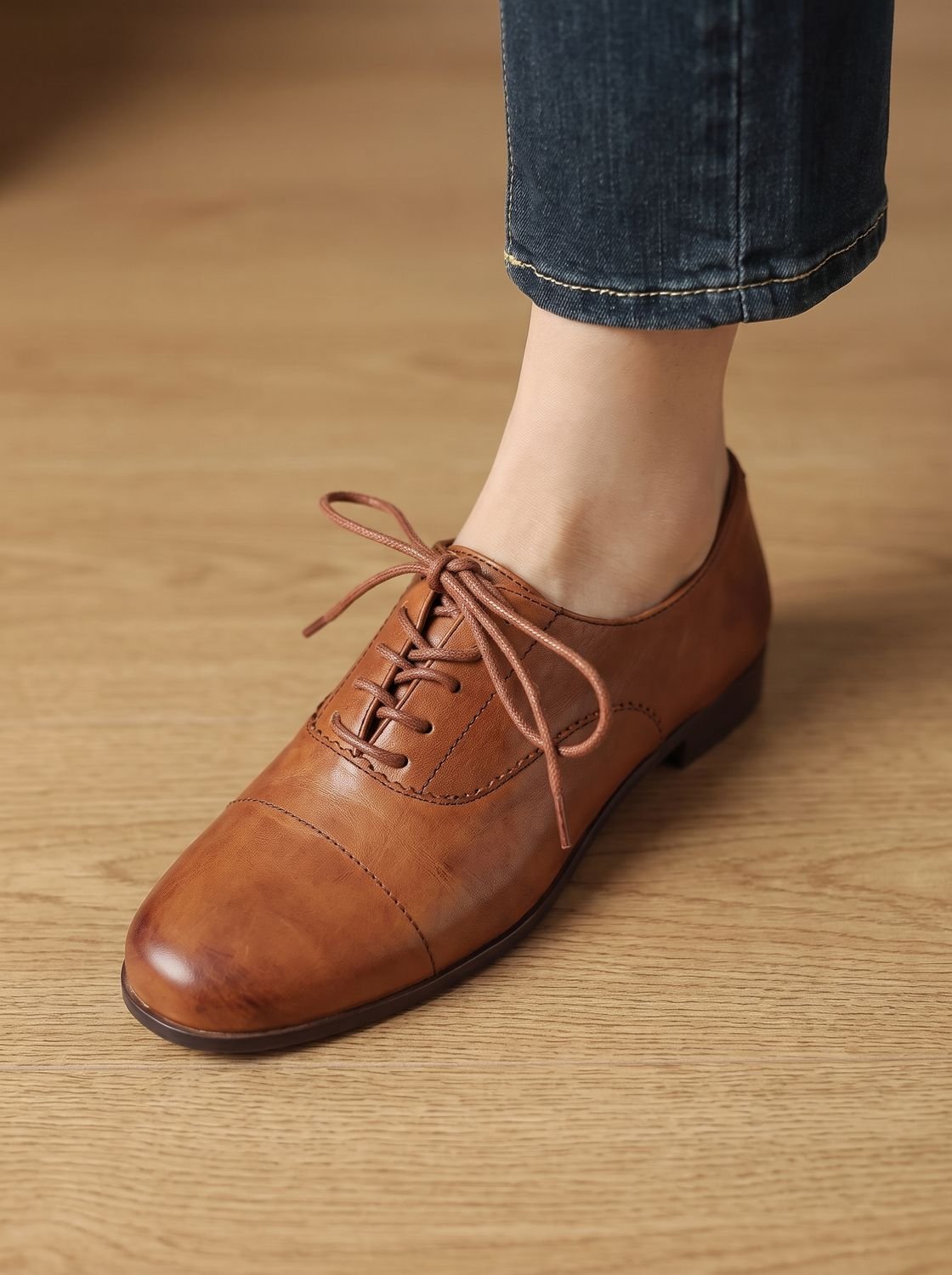 Women's Leather Lace-Up Cap Toe Oxford Shoes