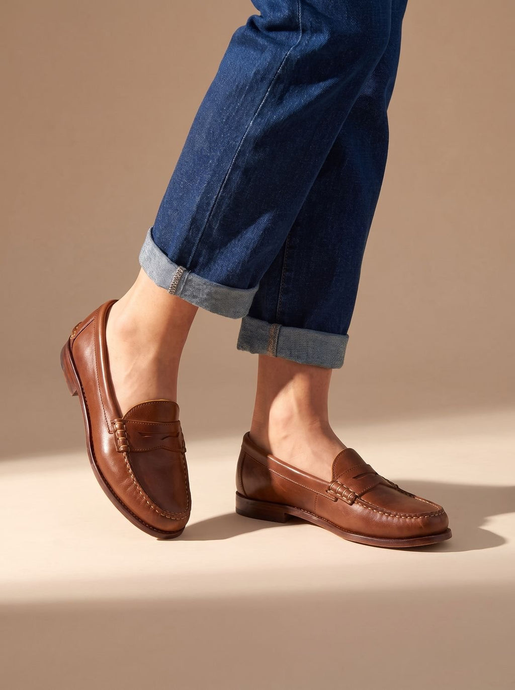 Women's Hand-Stitched Moccasin Leather Penny Loafers