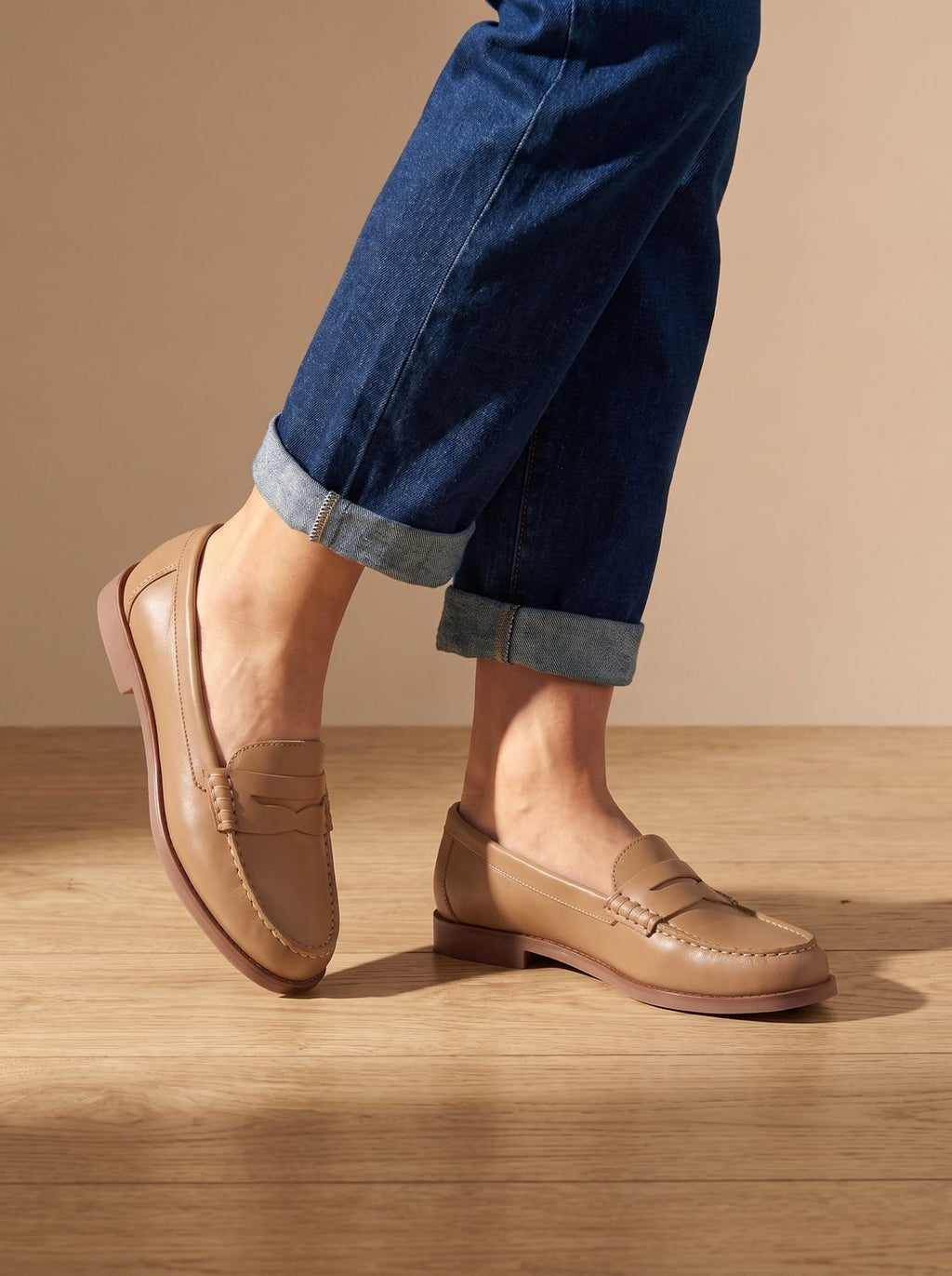Women's Hand-Stitched Moccasin Leather Penny Loafers