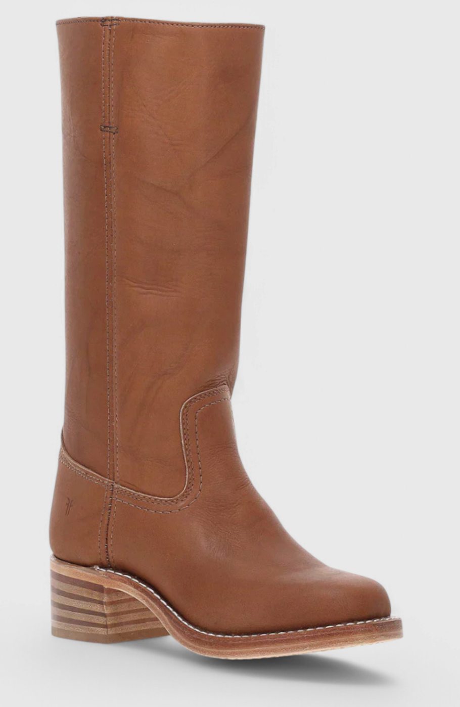 Women's Tall Smooth Leather Boots with Stacked Heel