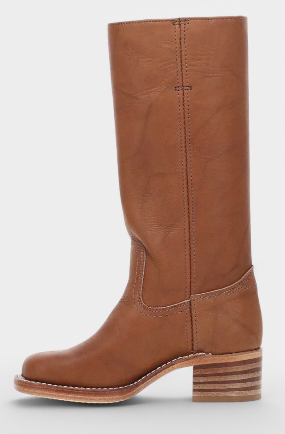 Women's Tall Smooth Leather Boots with Stacked Heel