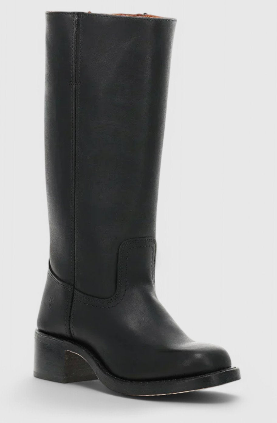 Women's Tall Smooth Leather Boots with Stacked Heel
