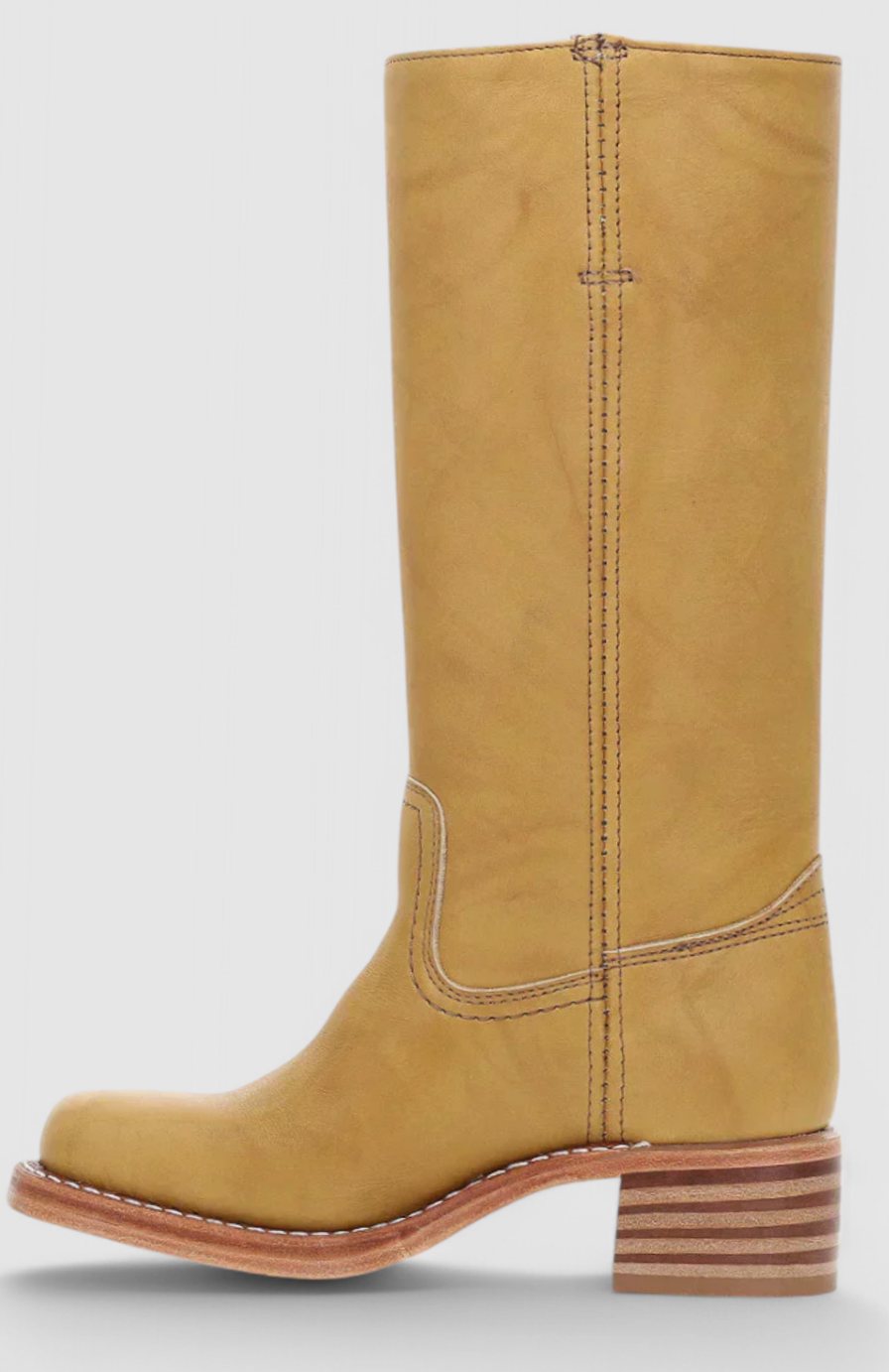 Women's Tall Smooth Leather Boots with Stacked Heel