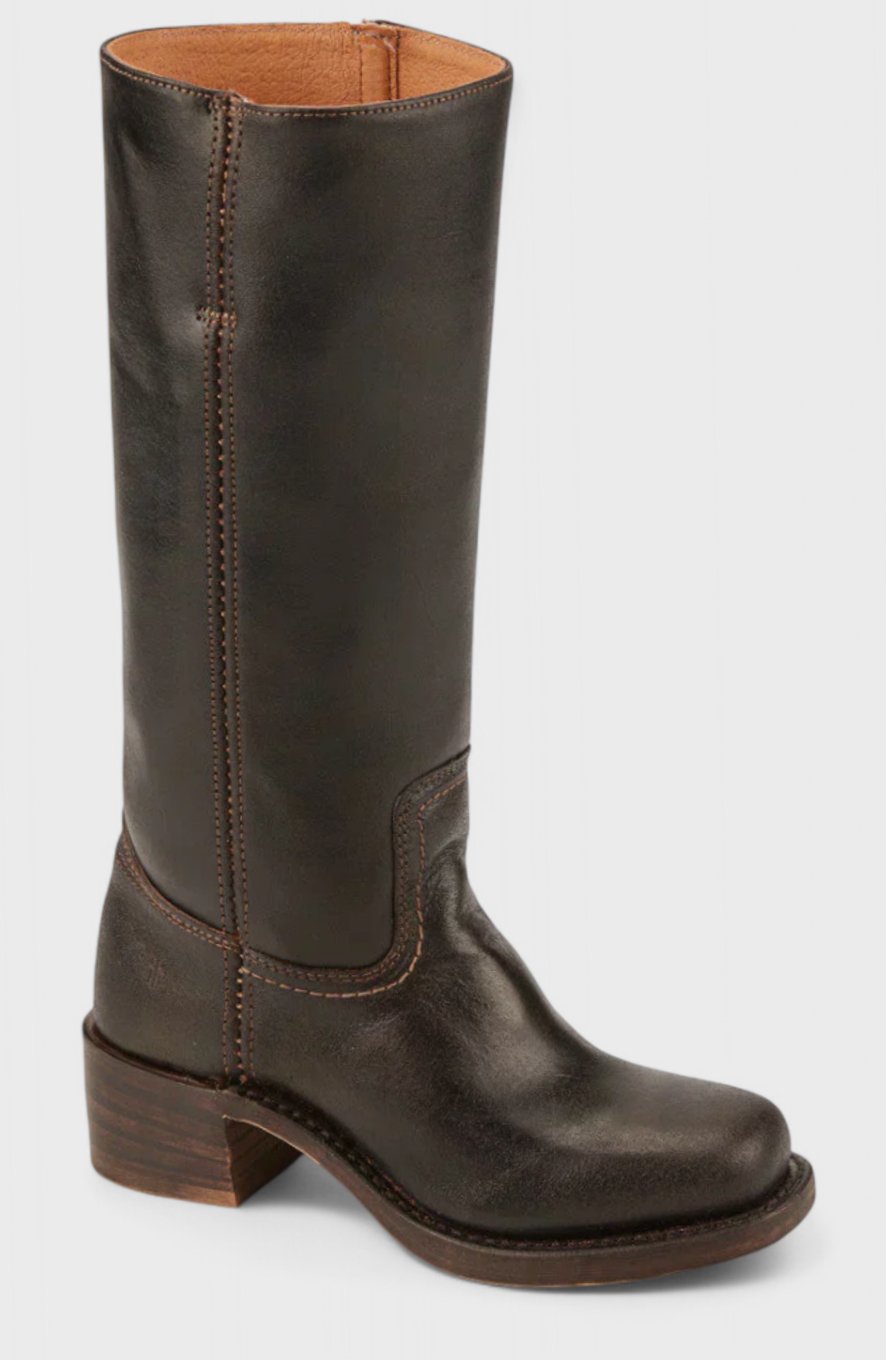 Women's Tall Smooth Leather Boots with Stacked Heel