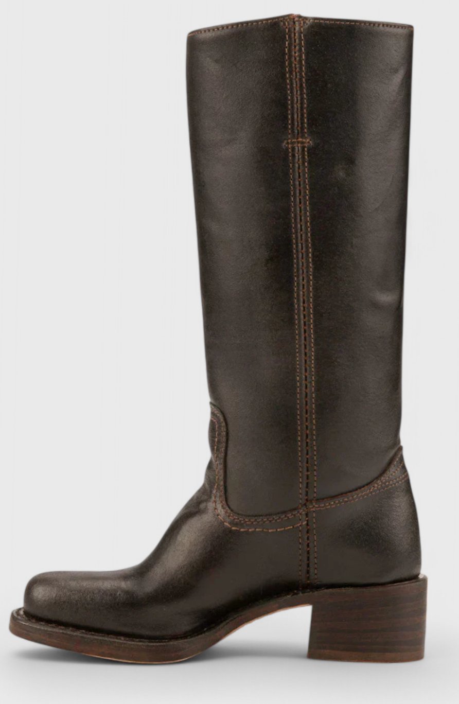 Women's Tall Smooth Leather Boots with Stacked Heel