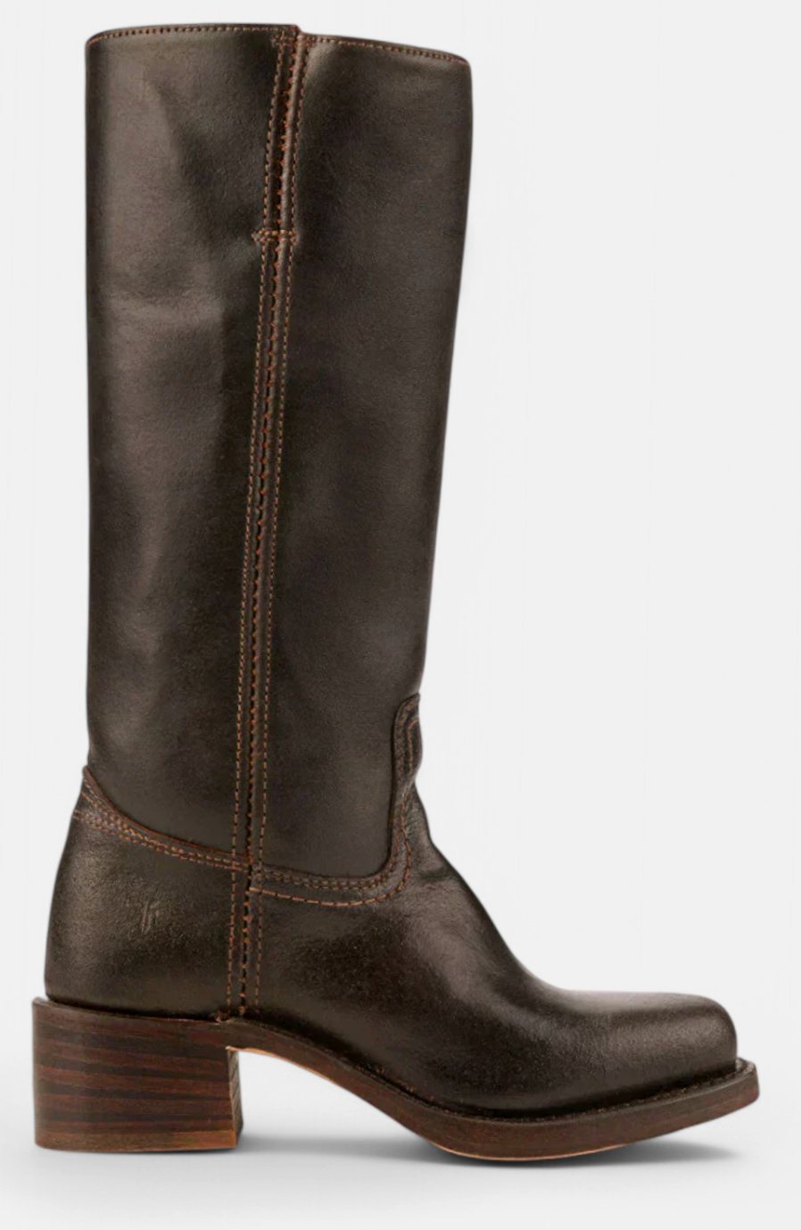 Women's Tall Smooth Leather Boots with Stacked Heel