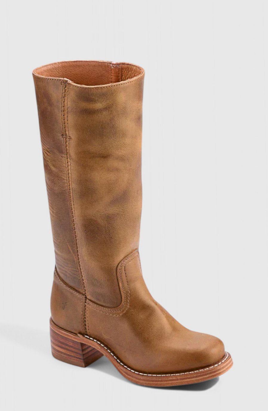 Women's Tall Smooth Leather Boots with Stacked Heel