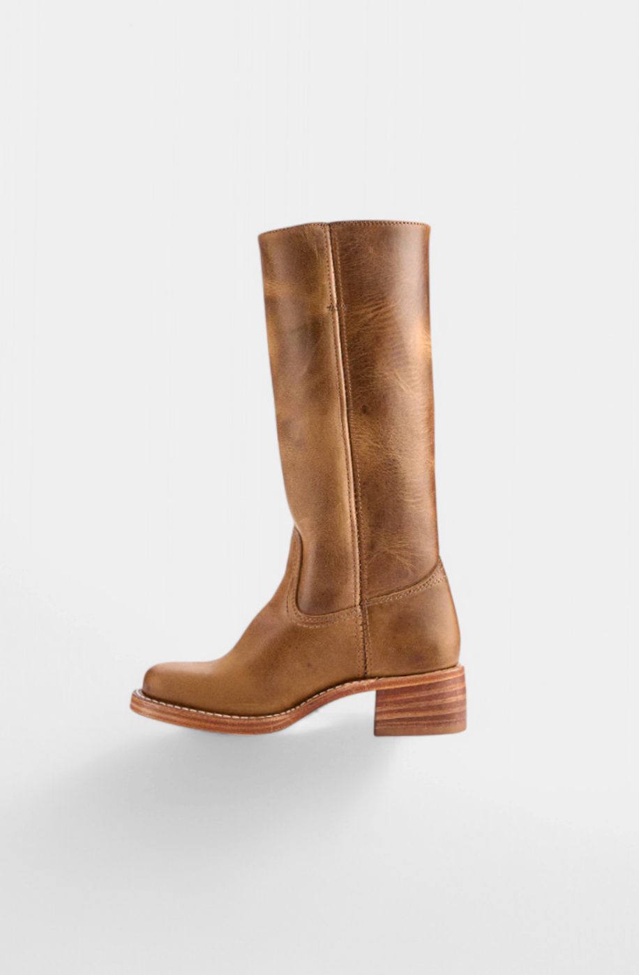 Women's Tall Smooth Leather Boots with Stacked Heel