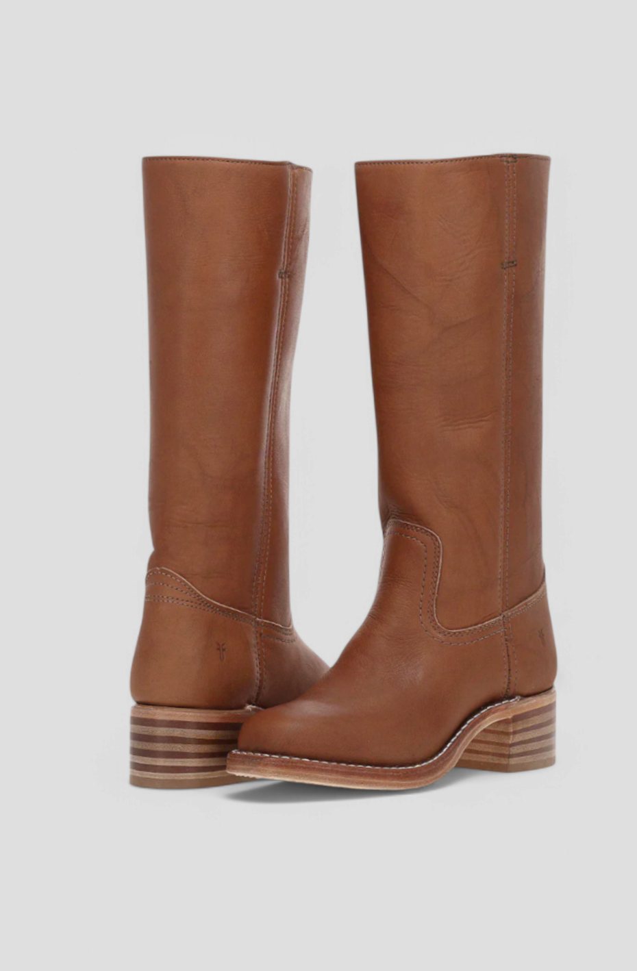 Women's Tall Smooth Leather Boots with Stacked Heel