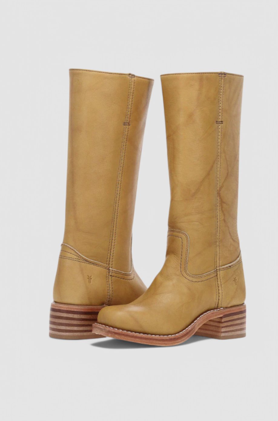 Women's Tall Smooth Leather Boots with Stacked Heel
