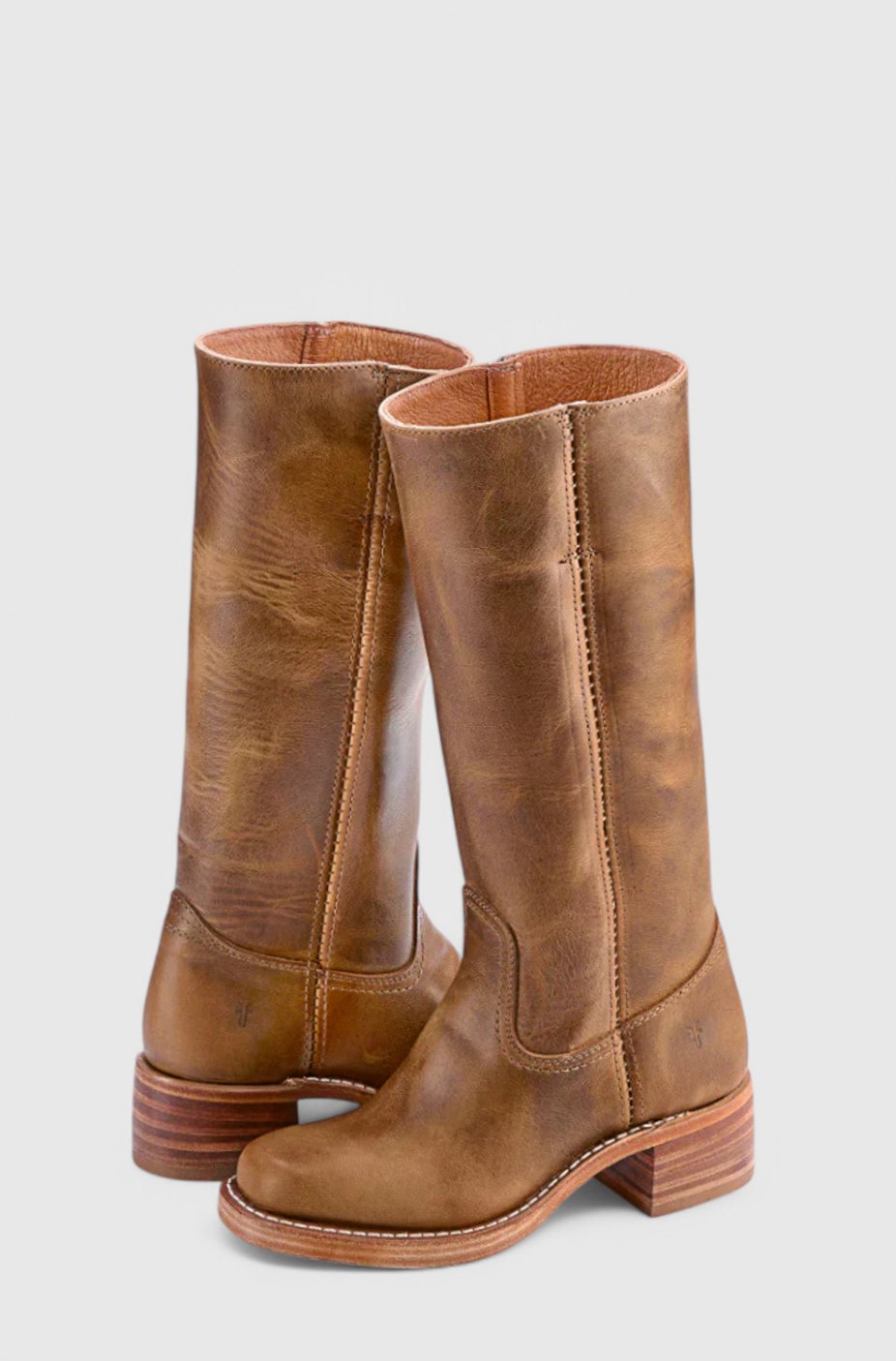 Women's Tall Smooth Leather Boots with Stacked Heel