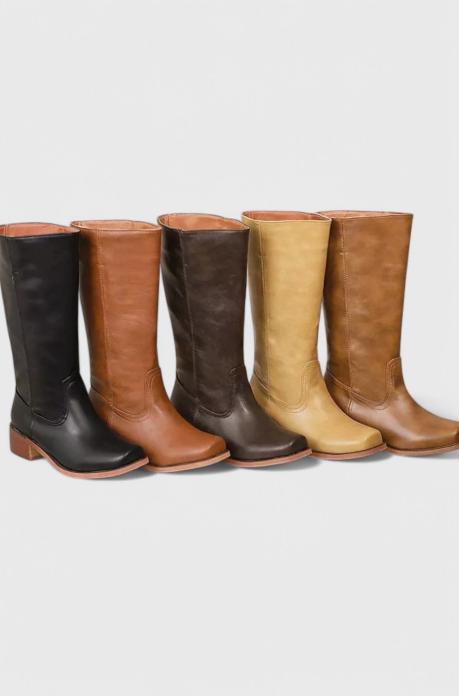 Women's Tall Smooth Leather Boots with Stacked Heel