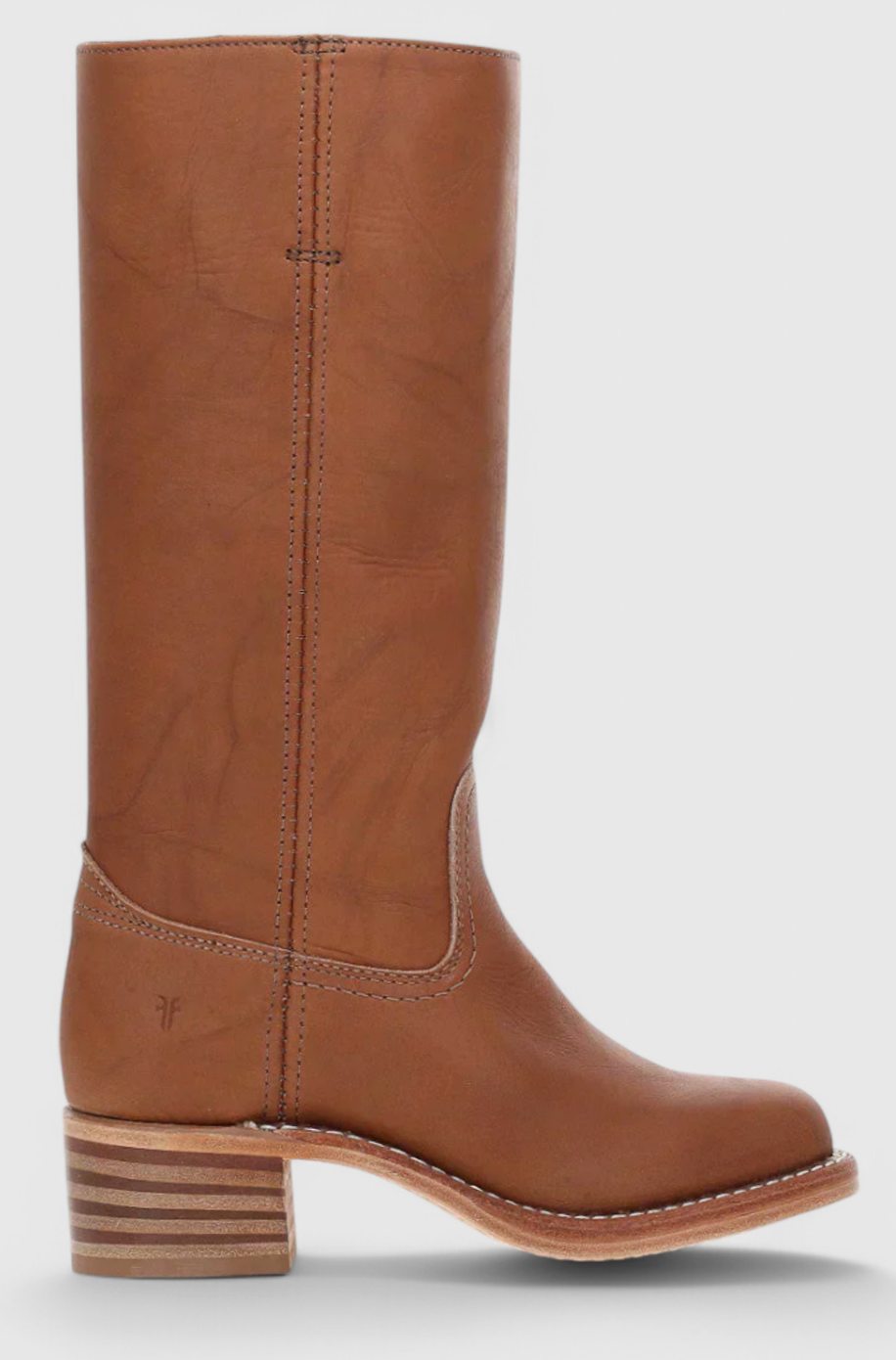 Women's Tall Smooth Leather Boots with Stacked Heel
