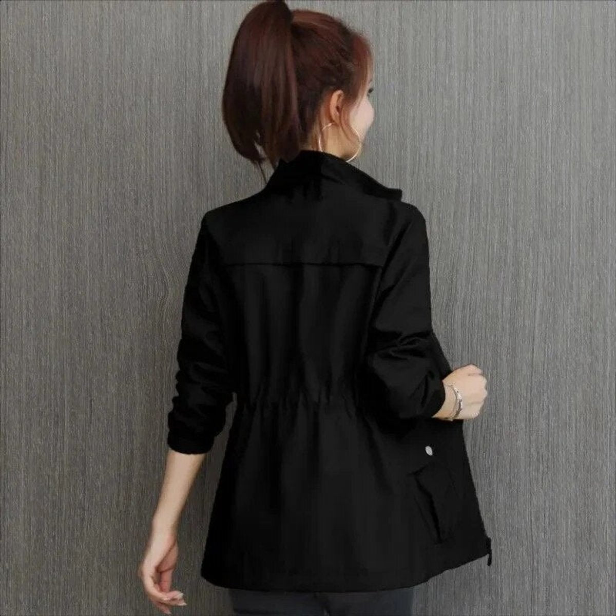 Women's Light Cropped Bomber Coat with Drawstring Hem