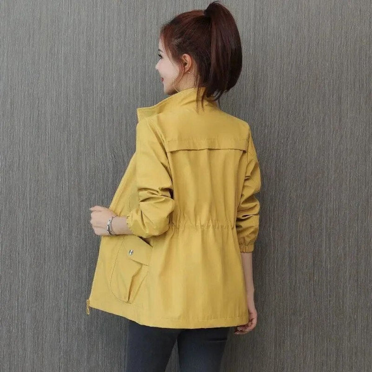 Women's Light Cropped Bomber Coat with Drawstring Hem