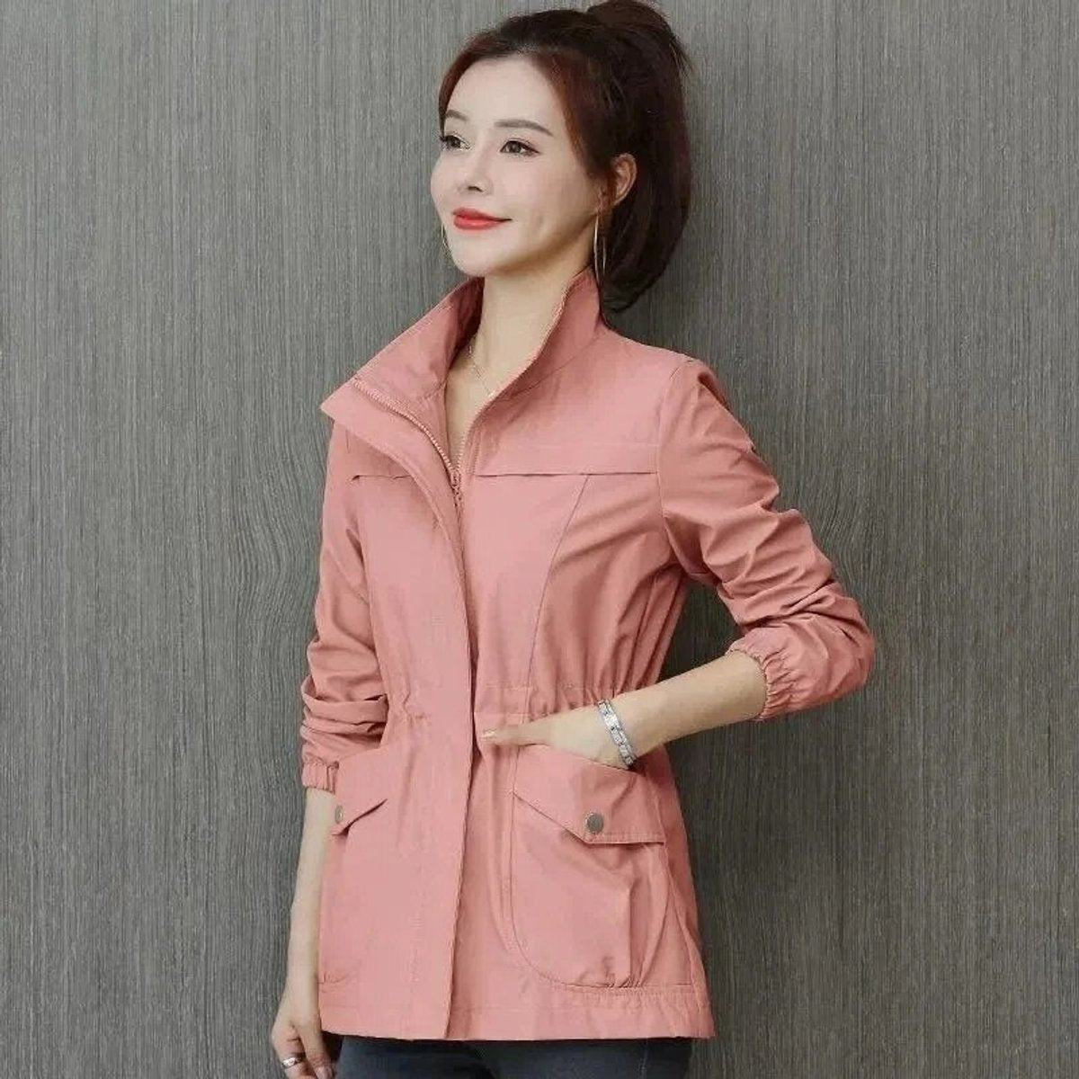 Women's Light Cropped Bomber Coat with Drawstring Hem
