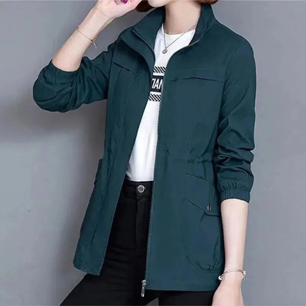 Women's Light Cropped Bomber Coat with Drawstring Hem