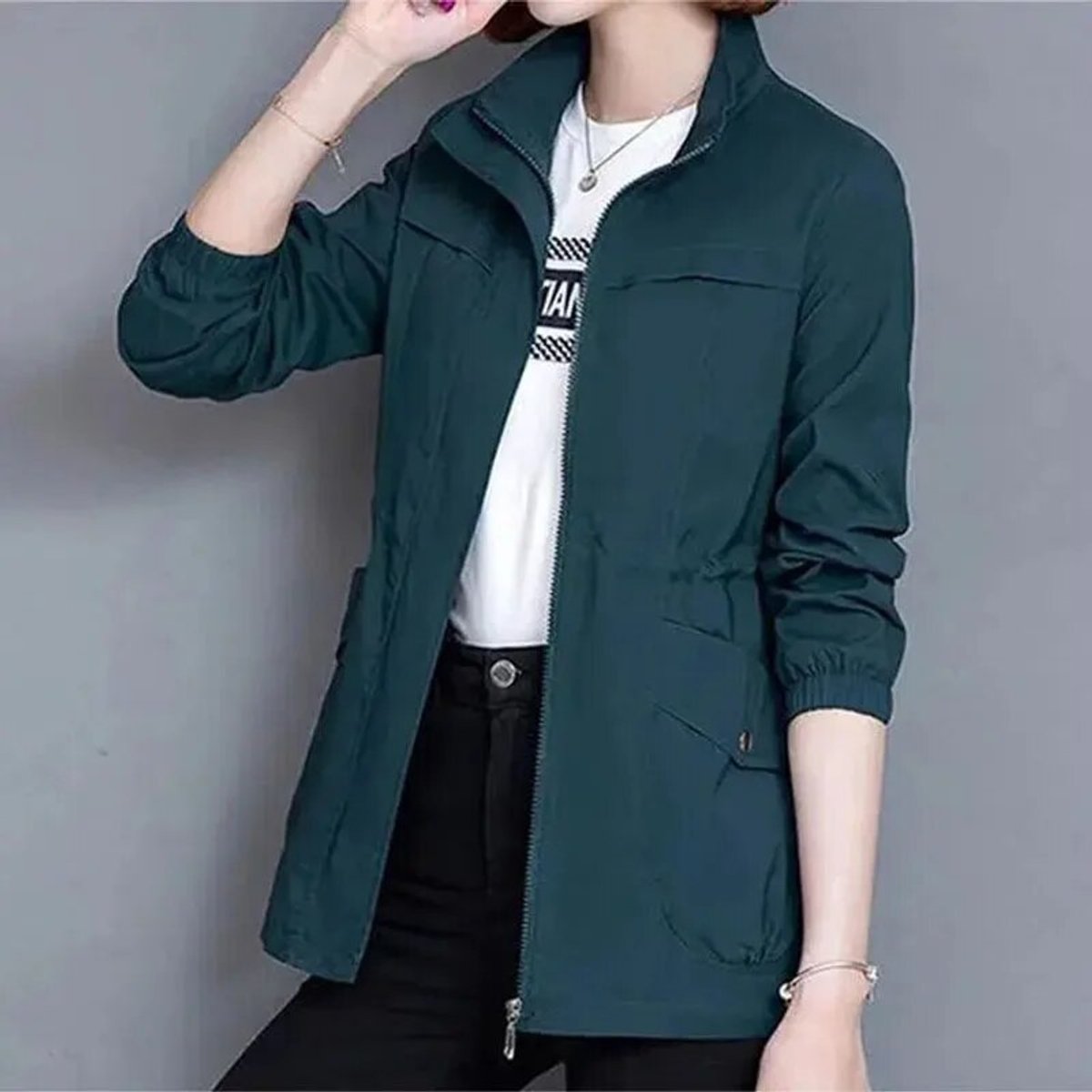 Women's Light Cropped Bomber Coat with Drawstring Hem