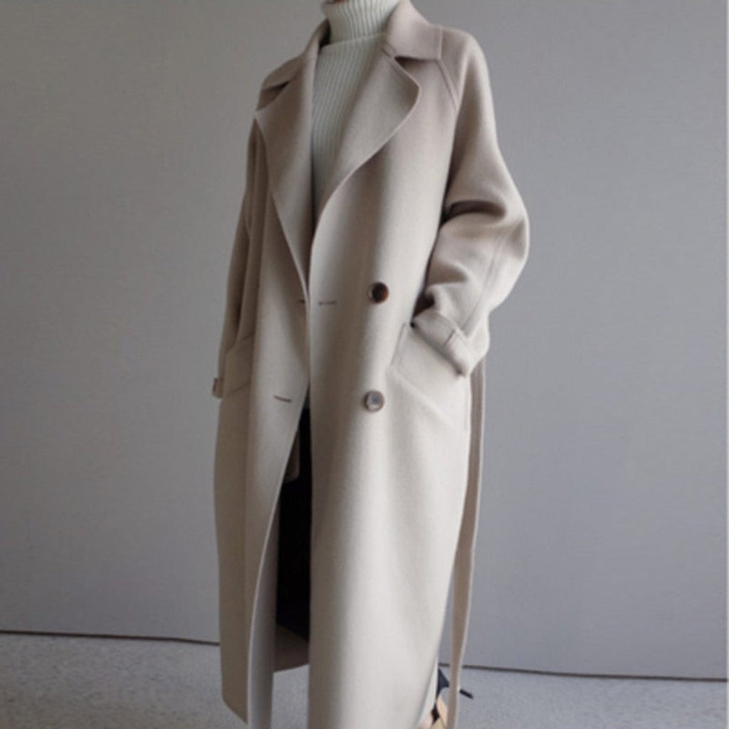 Women's Long Soft Knit Double-Breasted Coat