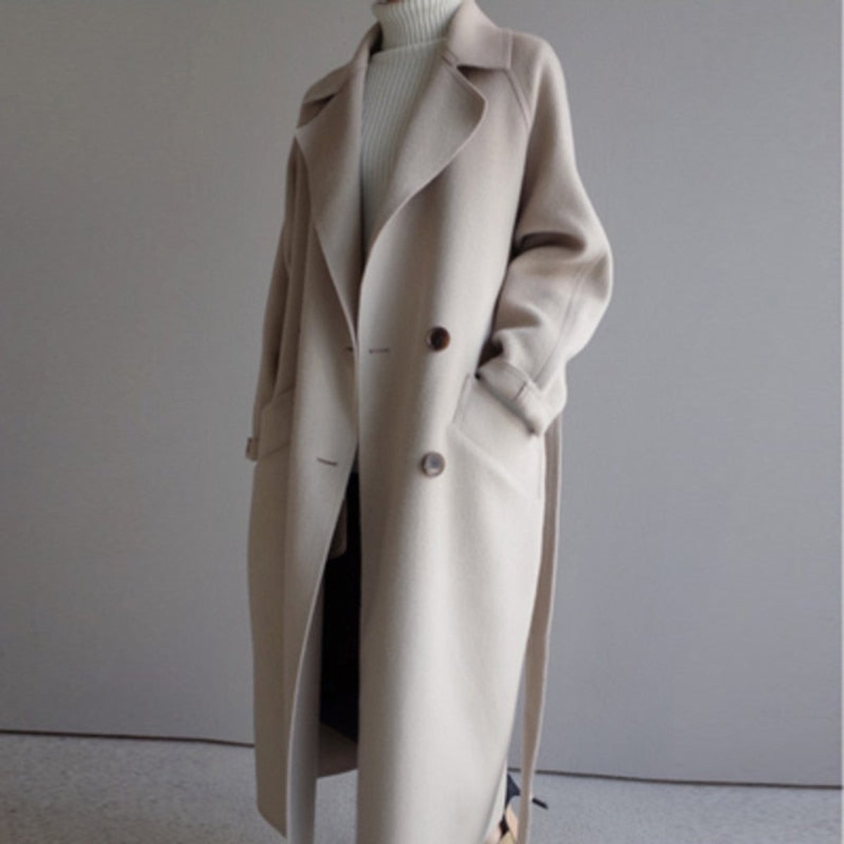 Women's Long Soft Knit Double-Breasted Coat
