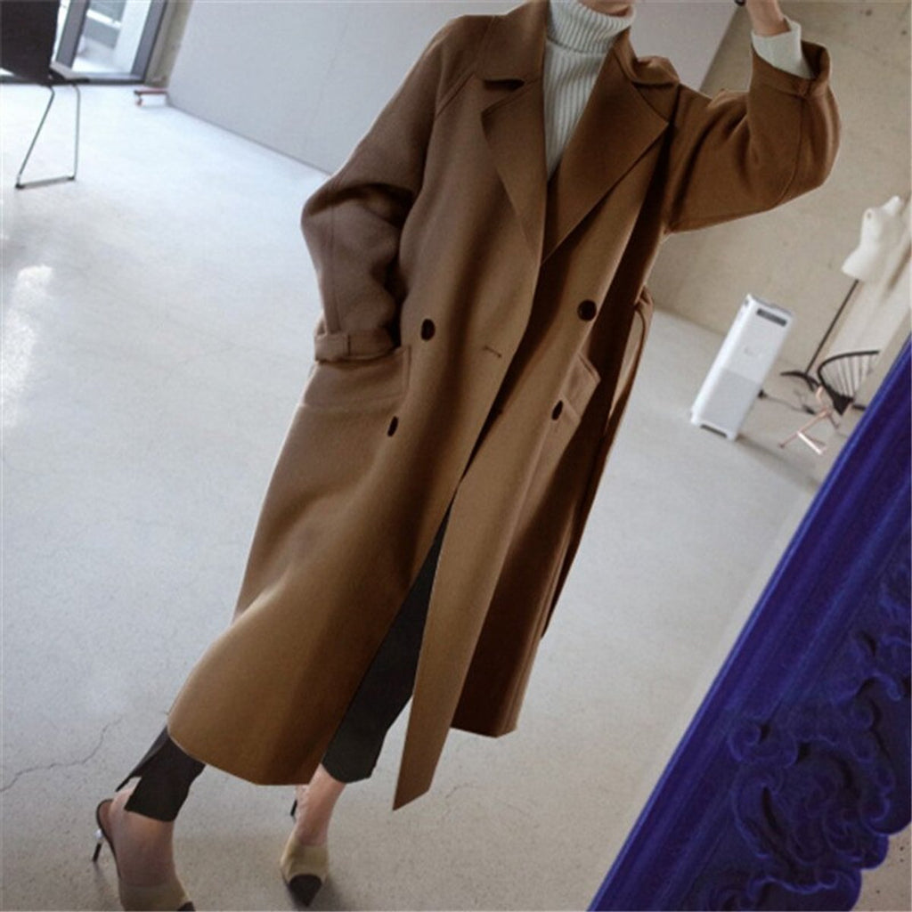 Women's Long Soft Knit Double-Breasted Coat