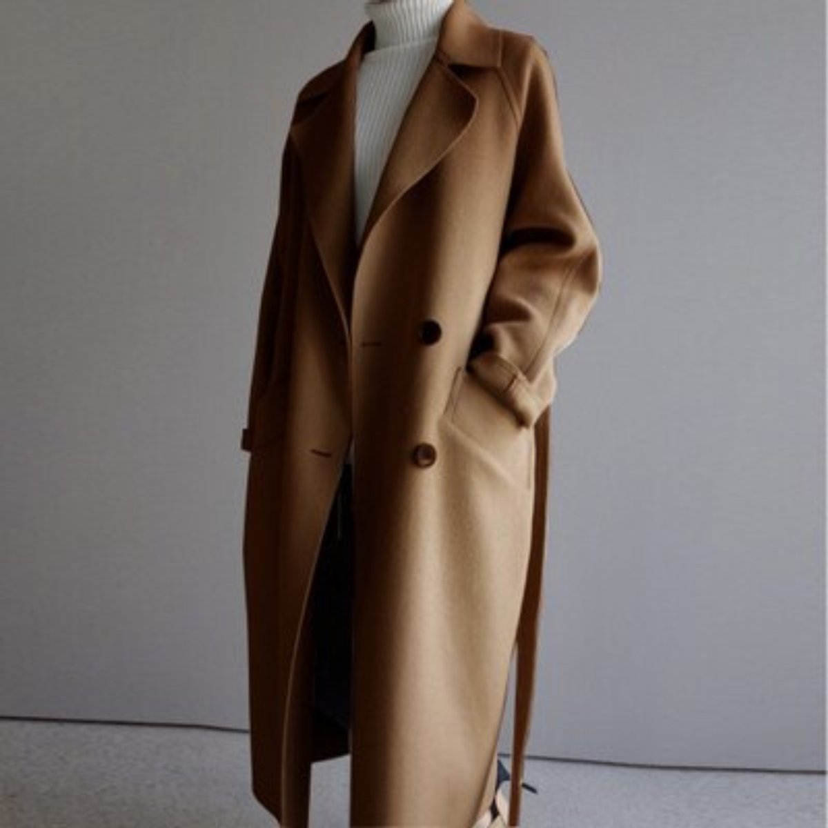 Women's Long Soft Knit Double-Breasted Coat
