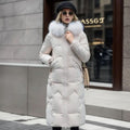 Women's Knee-Length Hooded Coat with Faux Fur Trim