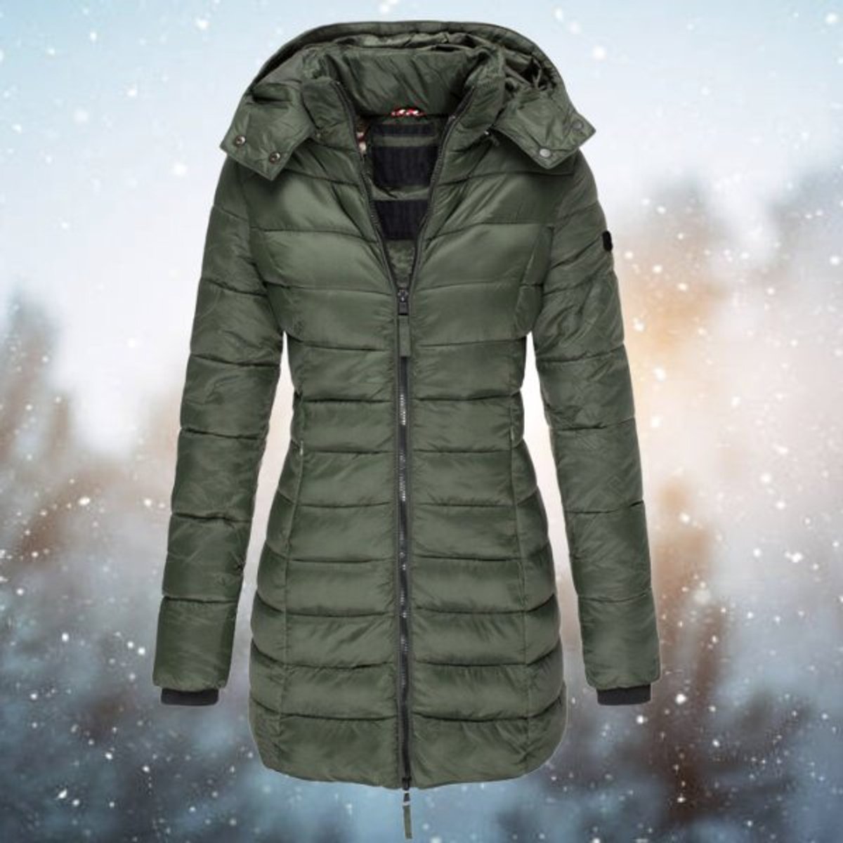 Women's Long Quilted Padded Jacket with Hood