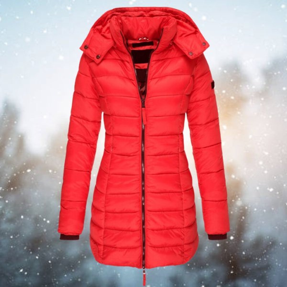 Women's Long Quilted Padded Jacket with Hood