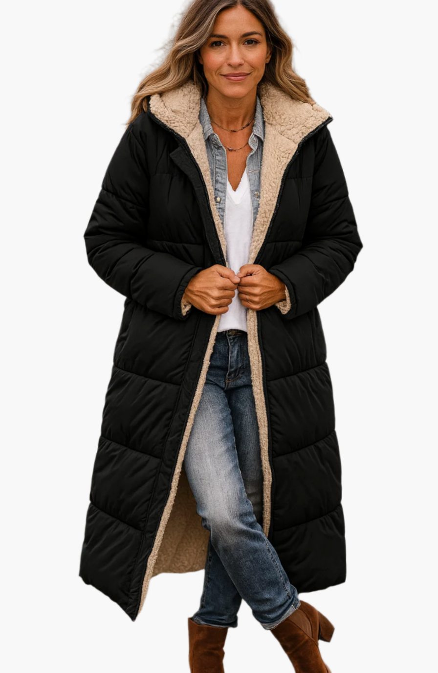 Women's Calf-Length Open-Front Sherpa Lined Overcoat
