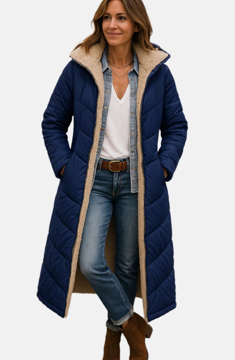 Women's Calf-Length Open-Front Sherpa Lined Overcoat