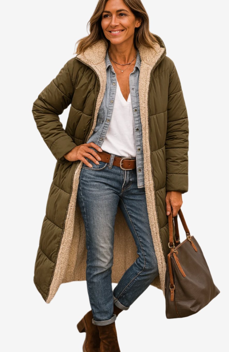 Women's Calf-Length Open-Front Sherpa Lined Overcoat