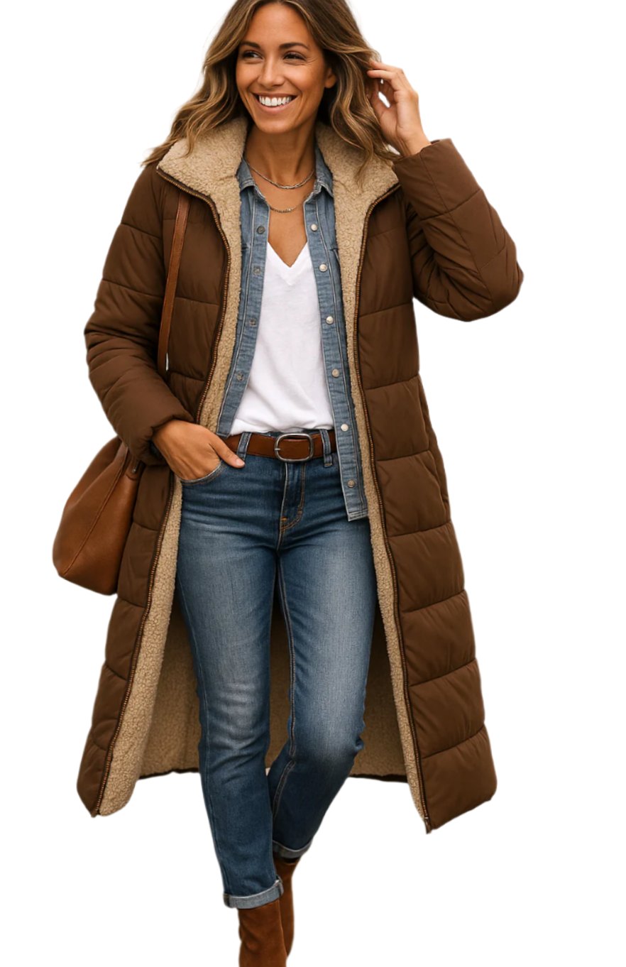 Women's Calf-Length Open-Front Sherpa Lined Overcoat