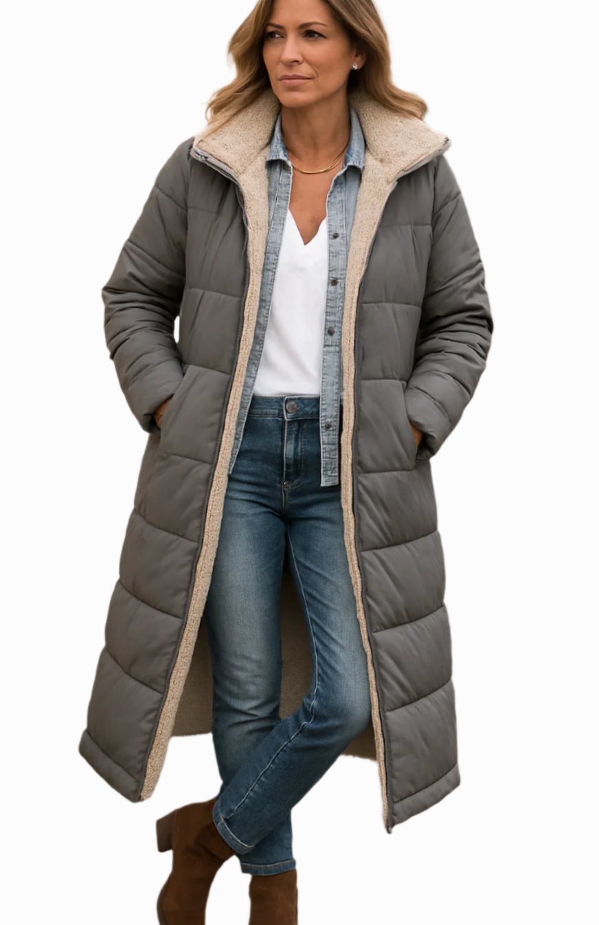 Women's Calf-Length Open-Front Sherpa Lined Overcoat