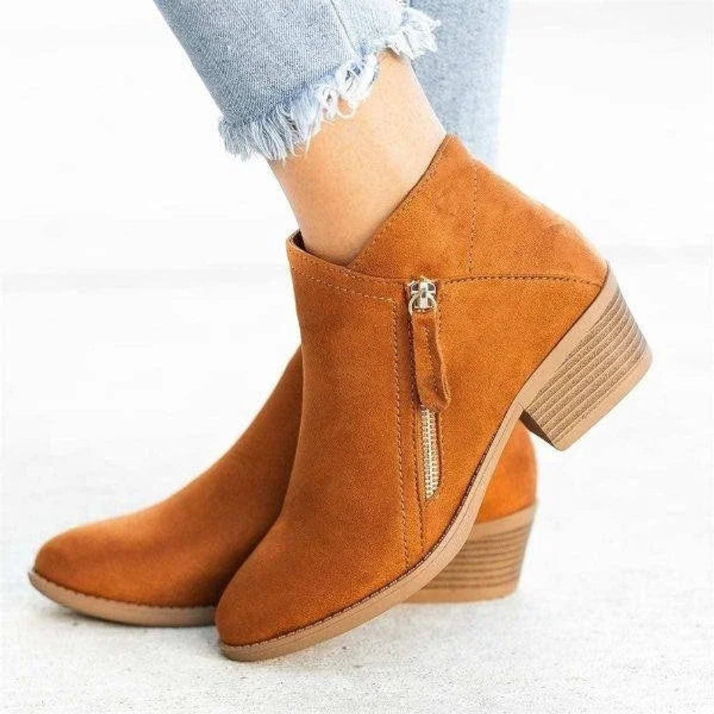 Women's Suede Low Heel Side Zip Ankle Booties