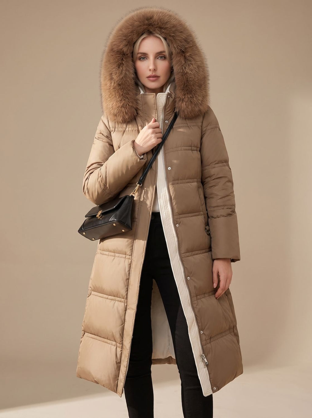 Women's Long Padded Parka Coat with Plush Trim Hood