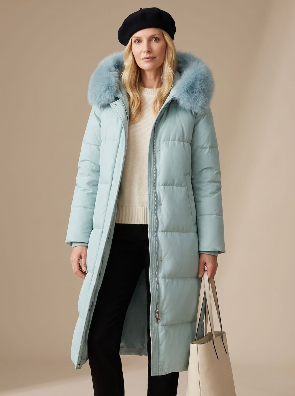 Women's Long Padded Parka Coat with Plush Trim Hood