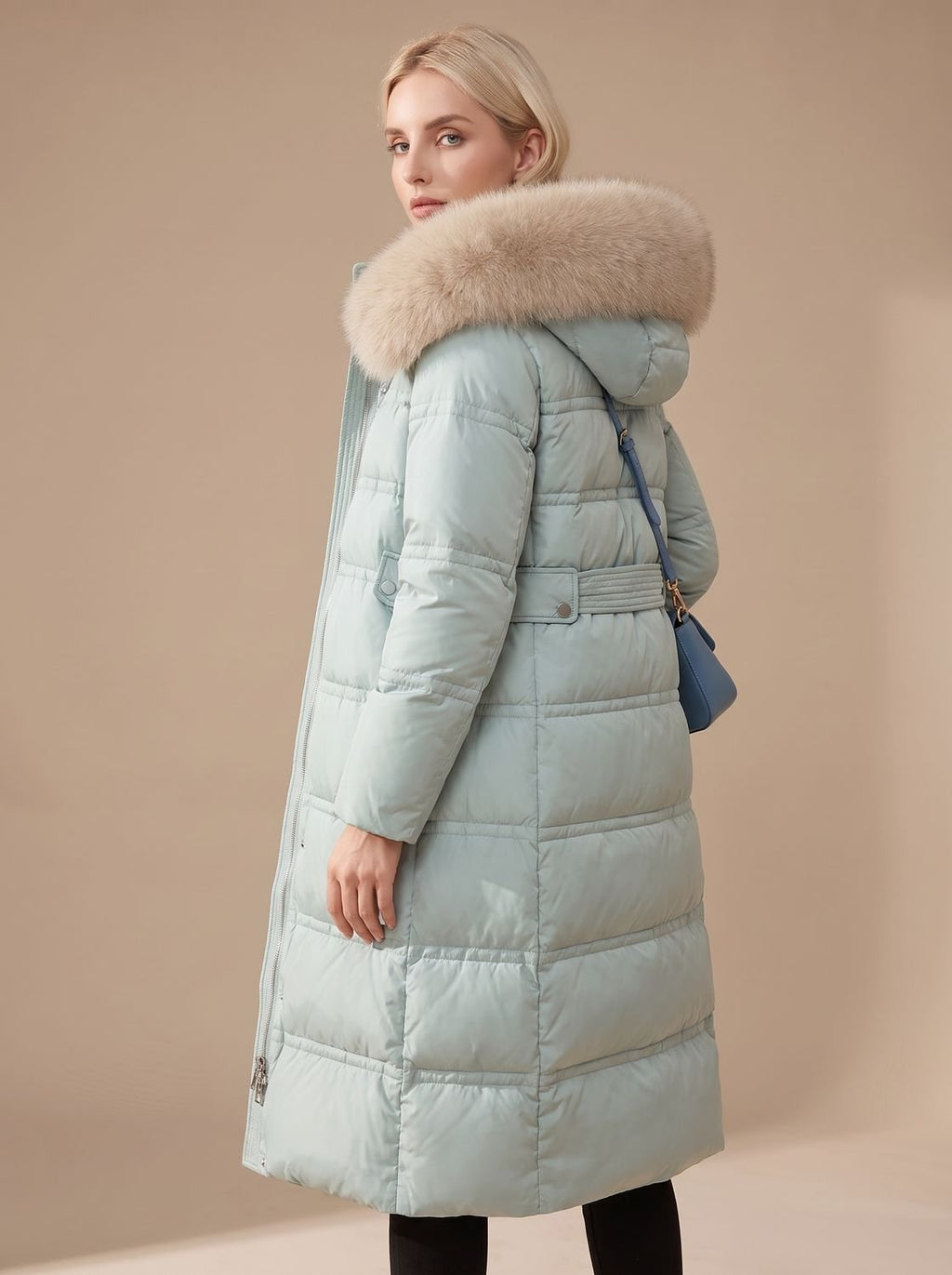 Women's Long Padded Parka Coat with Plush Trim Hood