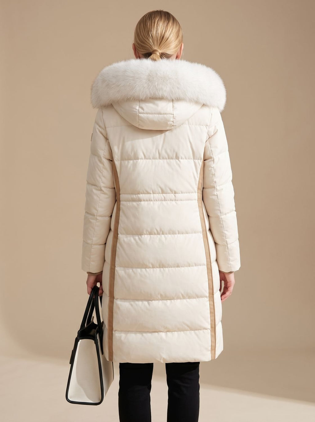 Women's Long Padded Parka Coat with Plush Trim Hood
