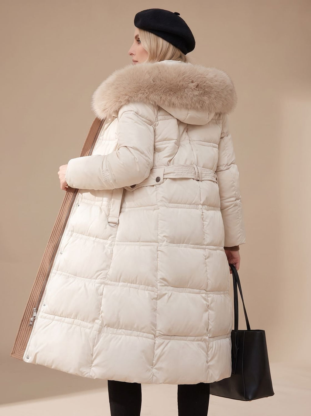 Women's Long Padded Parka Coat with Plush Trim Hood