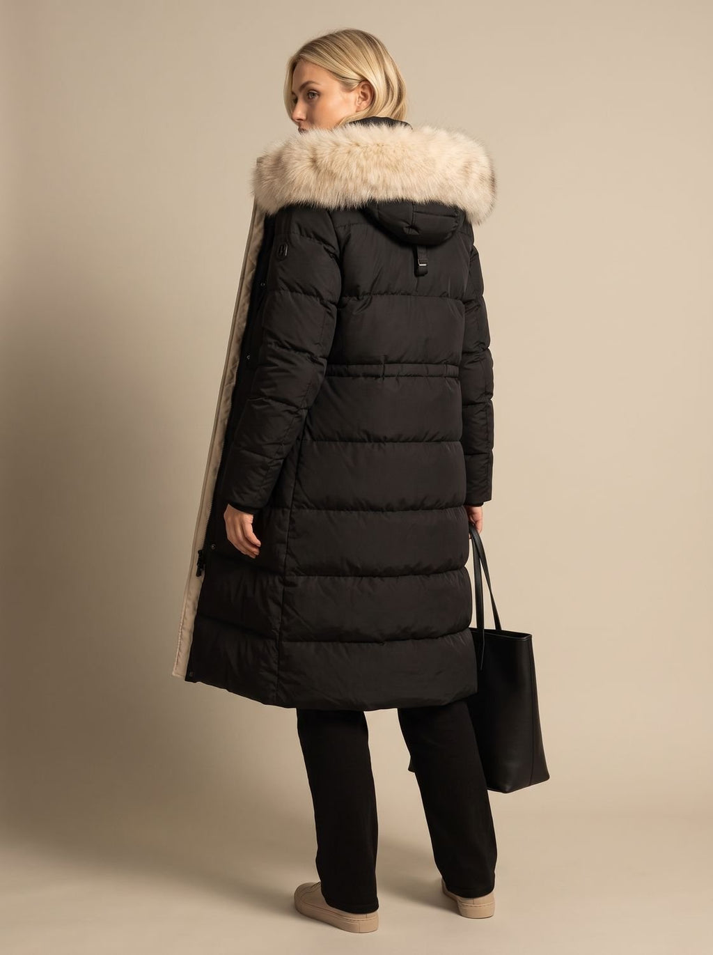 Women's Long Padded Parka Coat with Plush Trim Hood