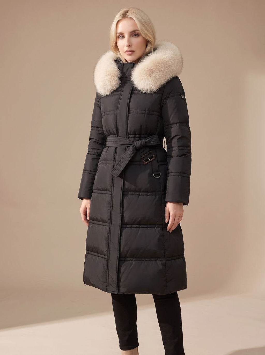 Women's Long Padded Parka Coat with Plush Trim Hood