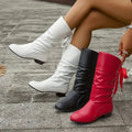 Women's Lace-Up Slouchy Block Heel Mid-Calf Booties